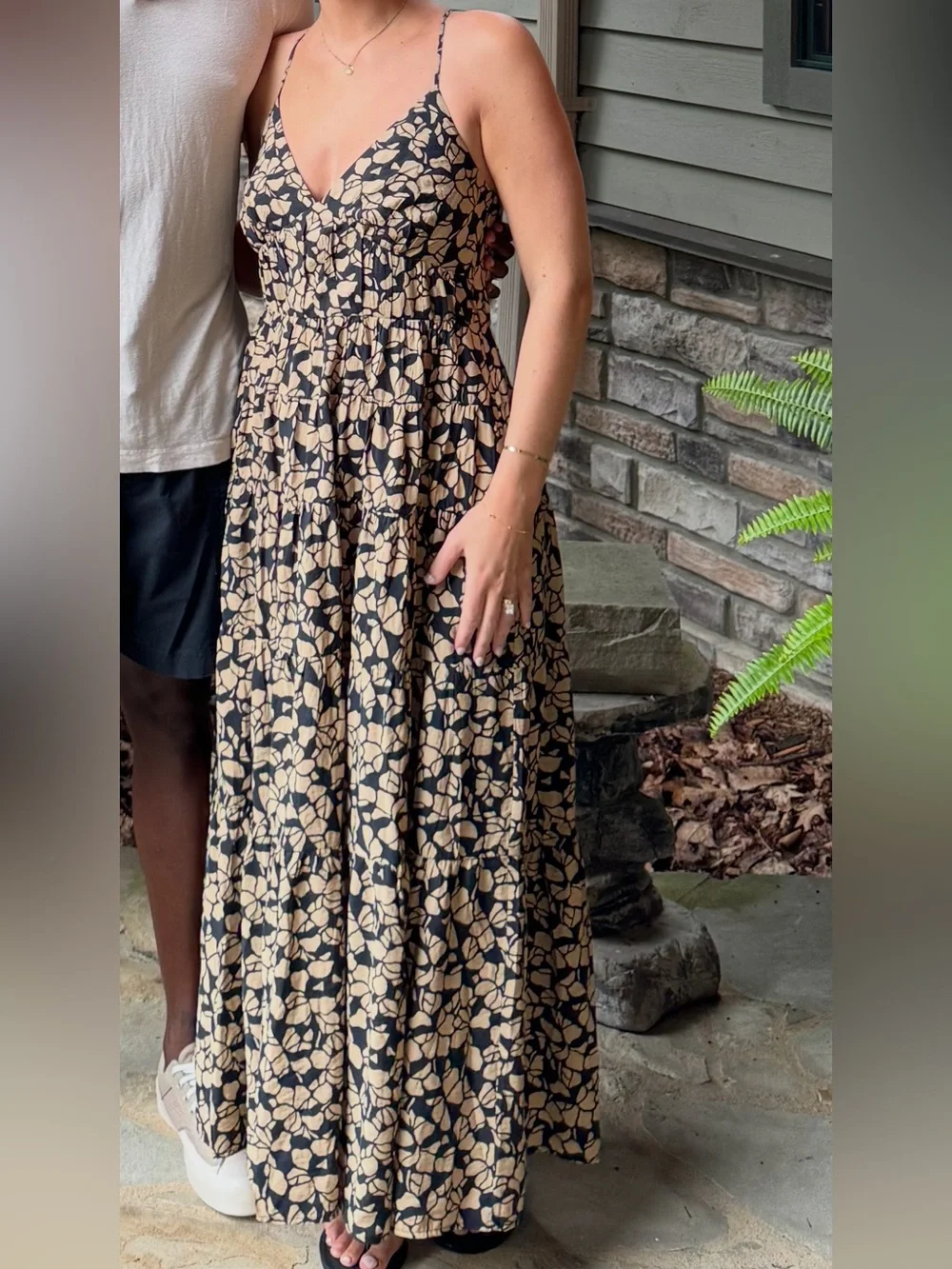 Abercrombie & Fitch Black Maxi Dress with Tan Floral Print - Picture 1 of 2